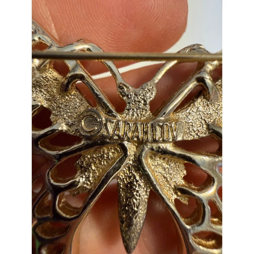 Vintage Sarah Coventry Gold Tone Butterfly Brooch Openwork Filigree Pin 2.5 Inch